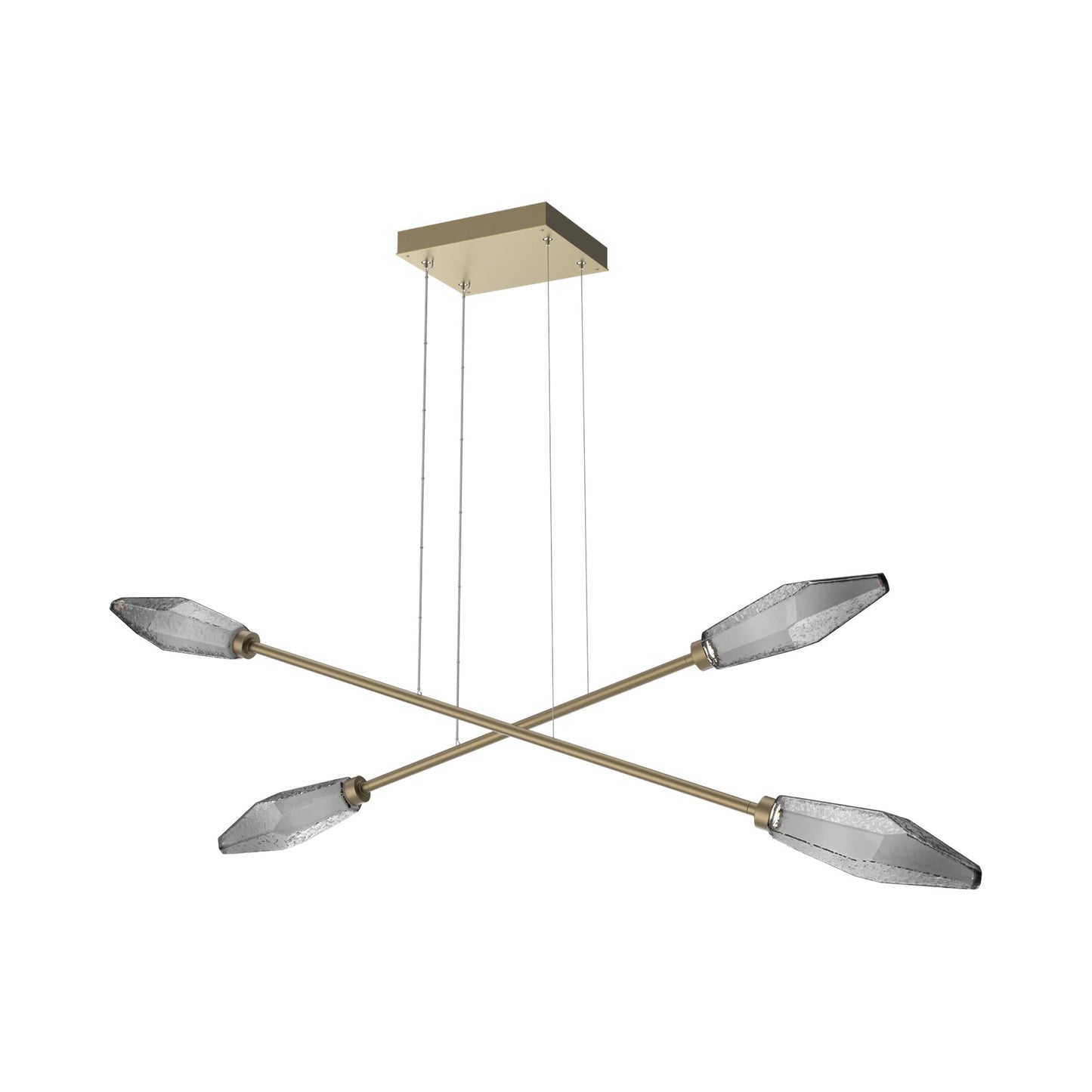 Rock Crystal Double Moda Linear LED Chandelier in Gilded Brass/Smoke Blown Glass.