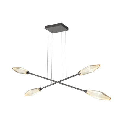 Rock Crystal Double Moda Linear LED Chandelier in Graphite/Amber Blown Glass.