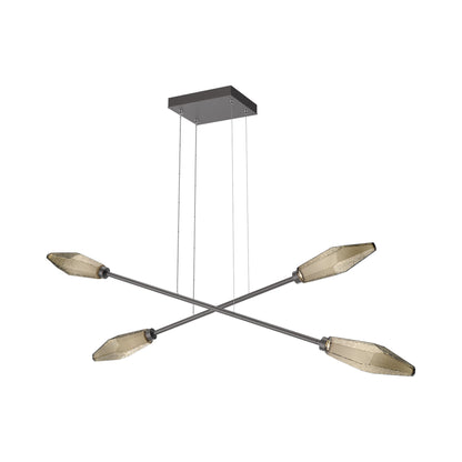 Rock Crystal Double Moda Linear LED Chandelier in Graphite/Bronze Blown Glass.