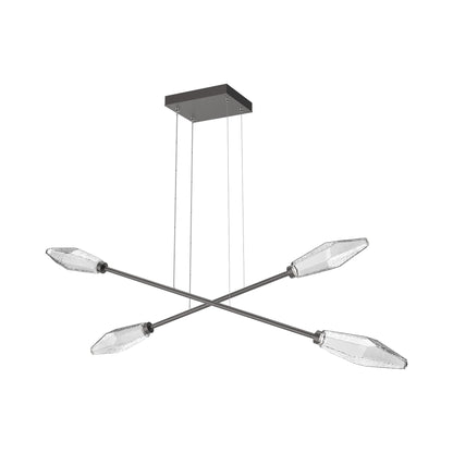 Rock Crystal Double Moda Linear LED Chandelier in Graphite/Clear Blown Glass.