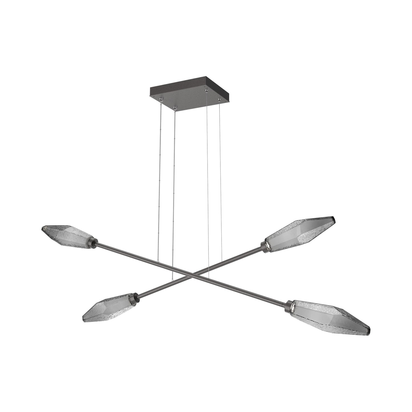 Rock Crystal Double Moda Linear LED Chandelier in Graphite/Smoke Blown Glass.