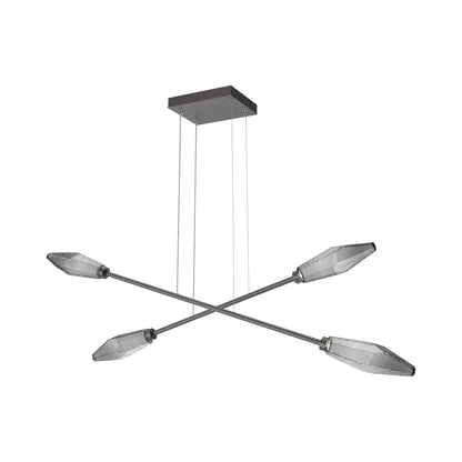 Rock Crystal Double Moda Linear LED Chandelier in Graphite/Smoke Blown Glass.