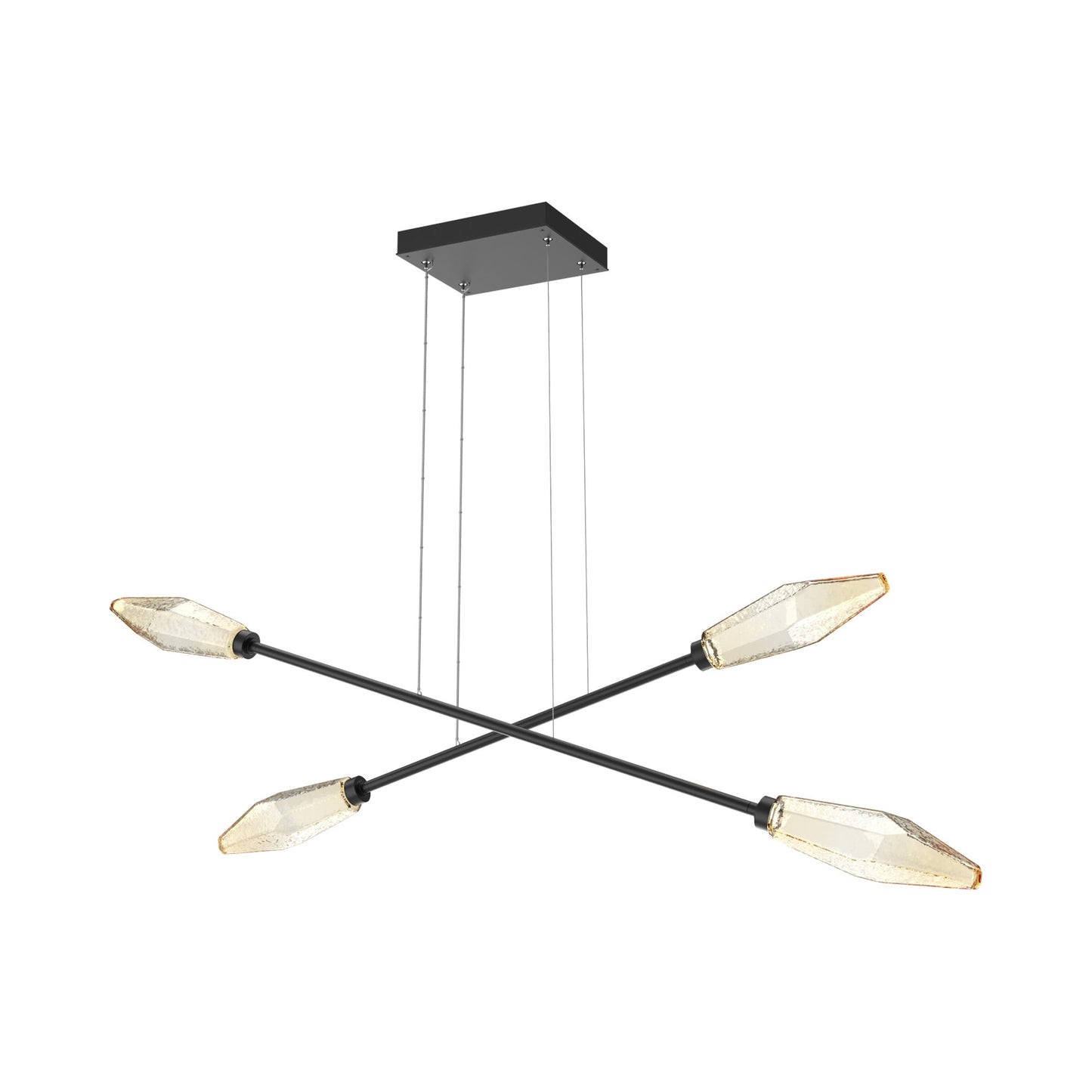 Rock Crystal Double Moda Linear LED Chandelier in Matte Black/Amber Blown Glass.