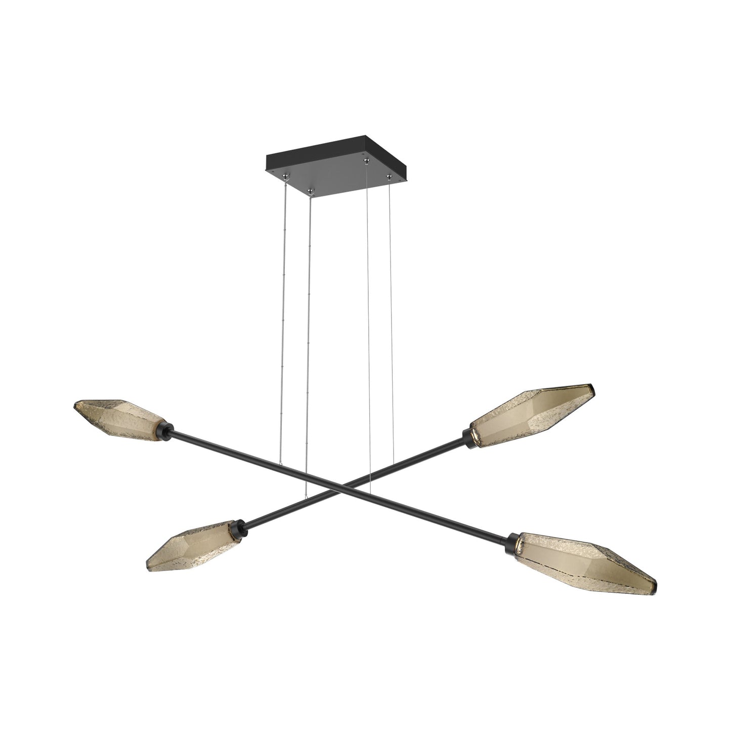 Rock Crystal Double Moda Linear LED Chandelier in Matte Black/Bronze Blown Glass.