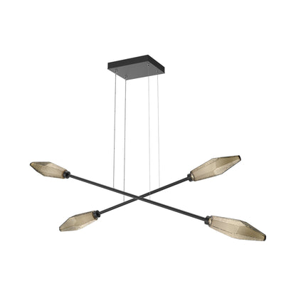 Rock Crystal Double Moda Linear LED Chandelier in Matte Black/Bronze Blown Glass.