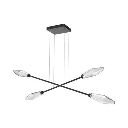 Rock Crystal Double Moda Linear LED Chandelier in Matte Black/Clear Blown Glass.