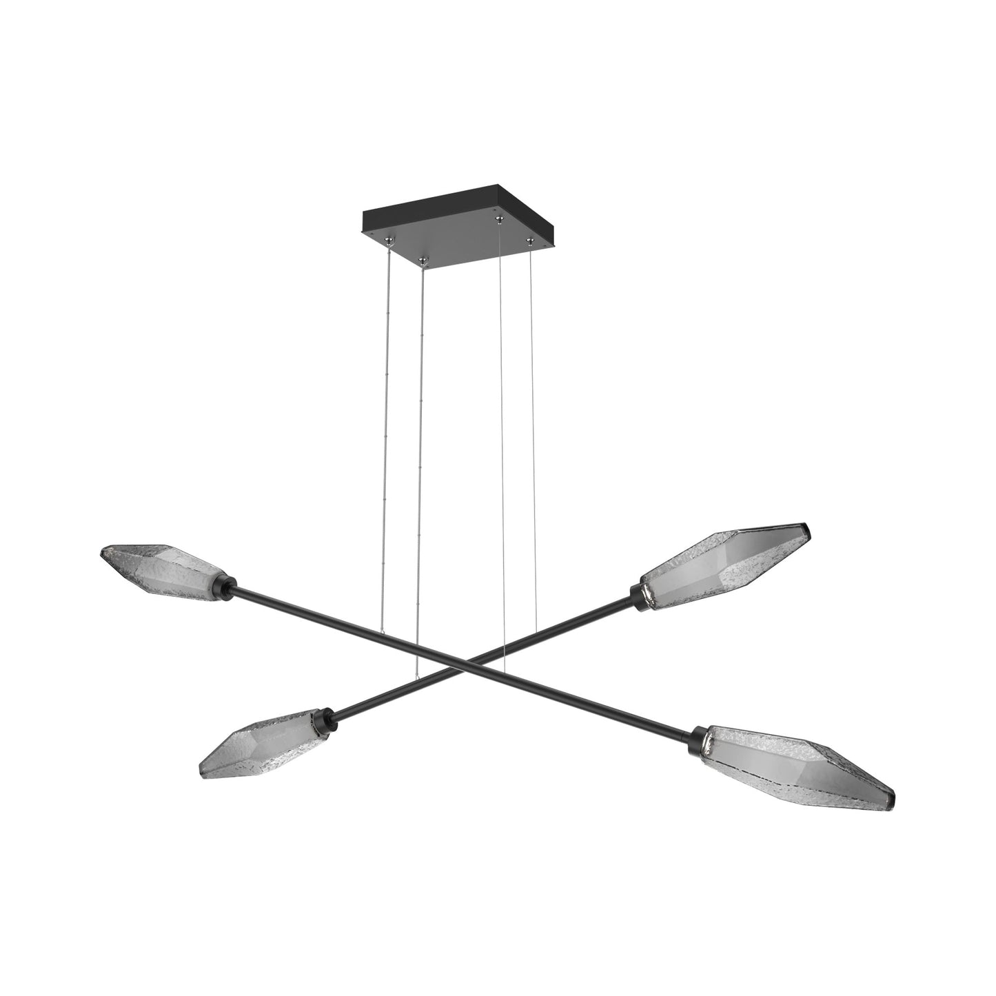 Rock Crystal Double Moda Linear LED Chandelier in Matte Black/Smoke Blown Glass.