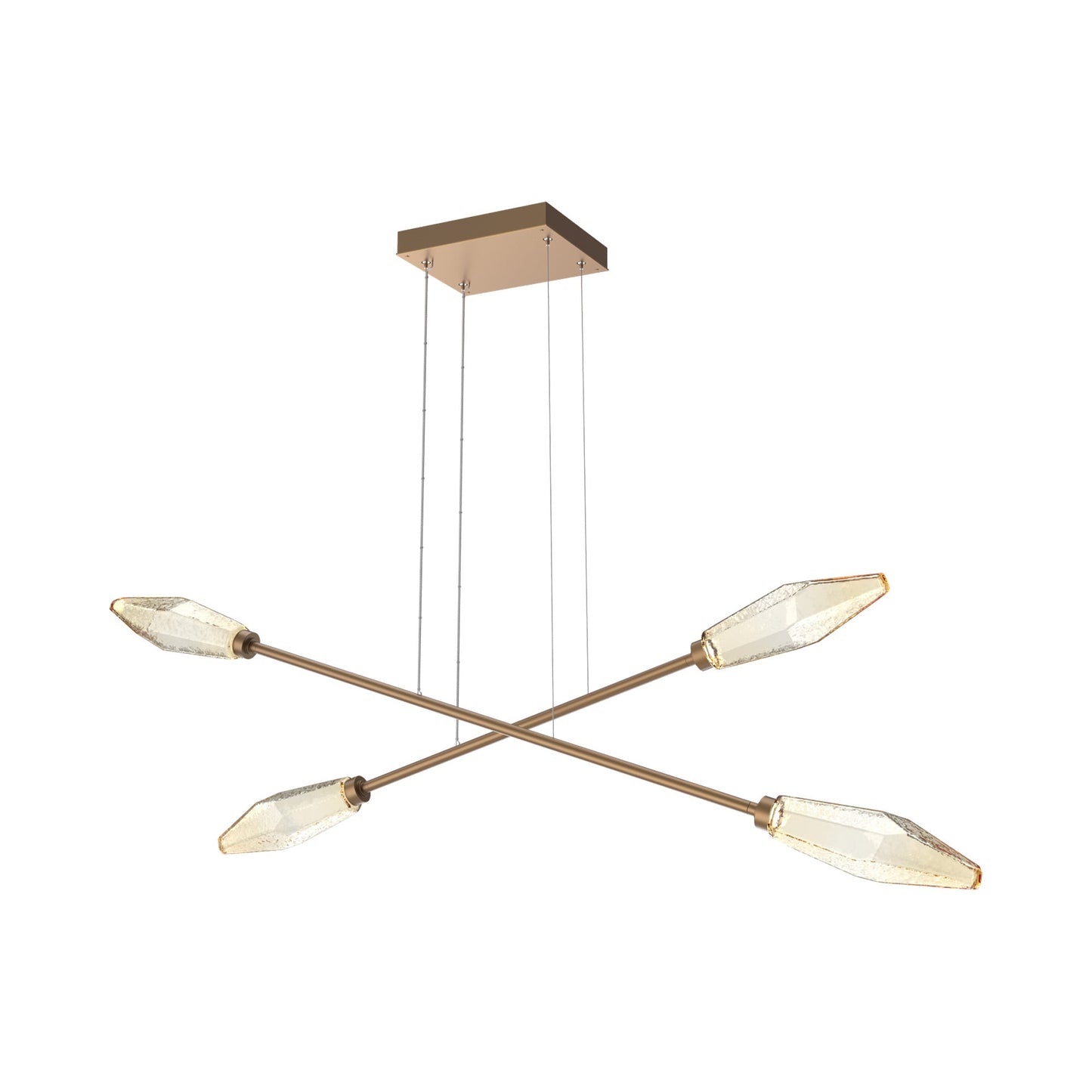 Rock Crystal Double Moda Linear LED Chandelier in Novel Brass/Amber Blown Glass.