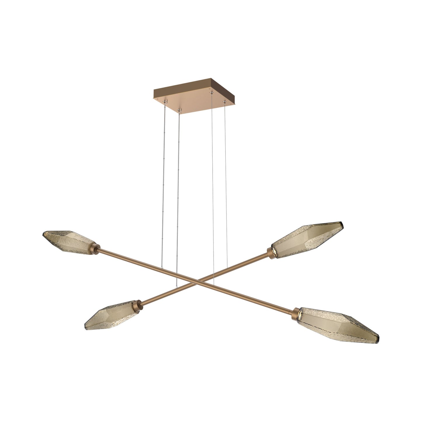 Rock Crystal Double Moda Linear LED Chandelier in Novel Brass/Bronze Blown Glass.