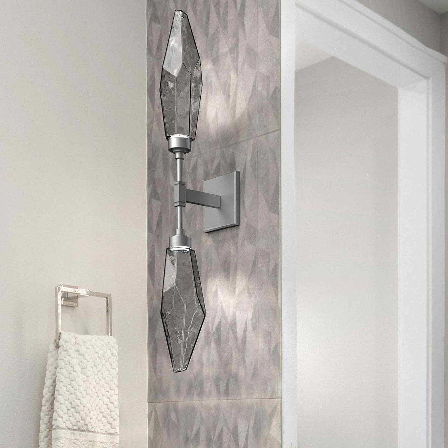 Rock Crystal LED Double Wall Light in bathroom.