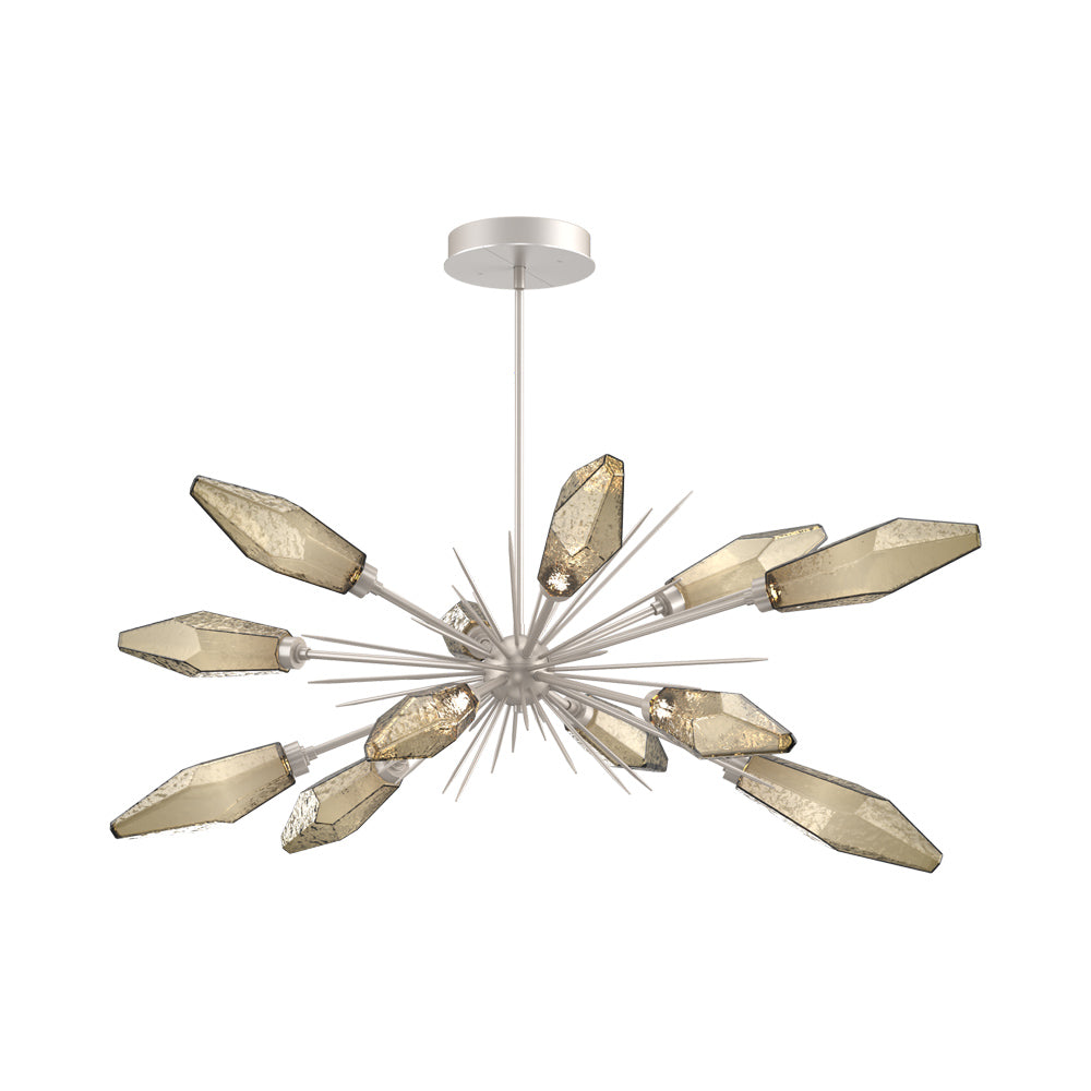 Rock Crystal Oval Starburst LED Chandelier in Beige Silver/Bronze Blown Glass.