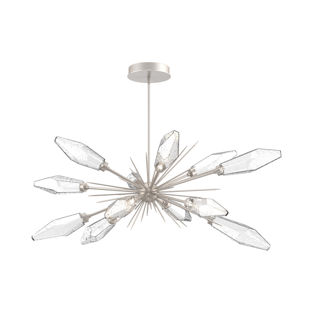 Rock Crystal Oval Starburst LED Chandelier in Beige Silver/Clear Blown Glass.