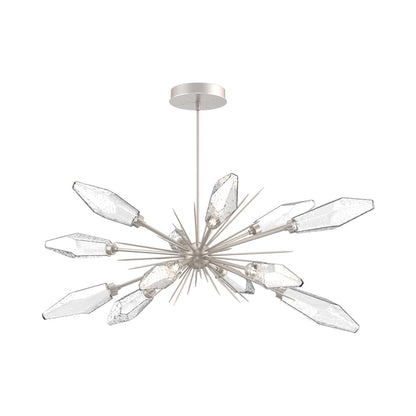 Rock Crystal Oval Starburst LED Chandelier in Beige Silver/Clear Blown Glass.