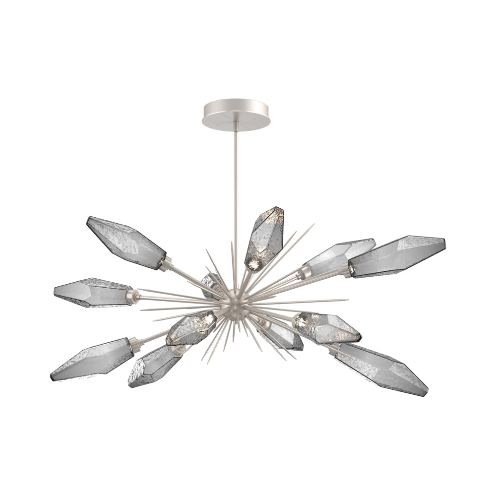 Rock Crystal Oval Starburst LED Chandelier in Beige Silver/Smoke Blown Glass.