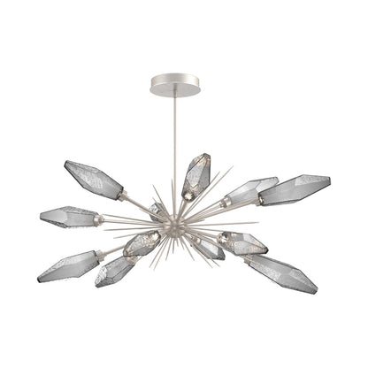 Rock Crystal Oval Starburst LED Chandelier in Beige Silver/Smoke Blown Glass.
