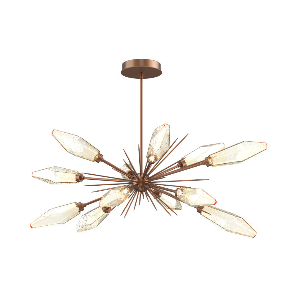 Rock Crystal Oval Starburst LED Chandelier in Burnished Bronze/Amber Blown Glass.