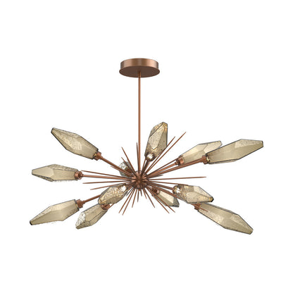 Rock Crystal Oval Starburst LED Chandelier in Burnished Bronze/Bronze Blown Glass.