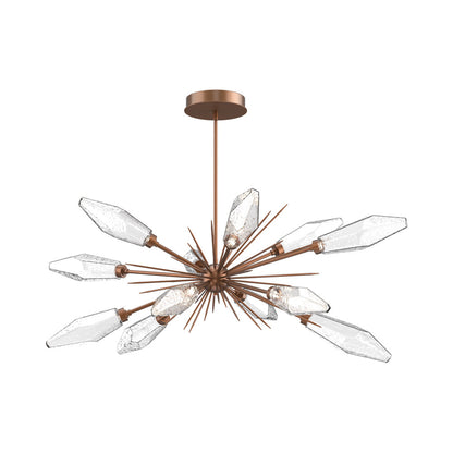 Rock Crystal Oval Starburst LED Chandelier in Burnished Bronze/Clear Blown Glass.