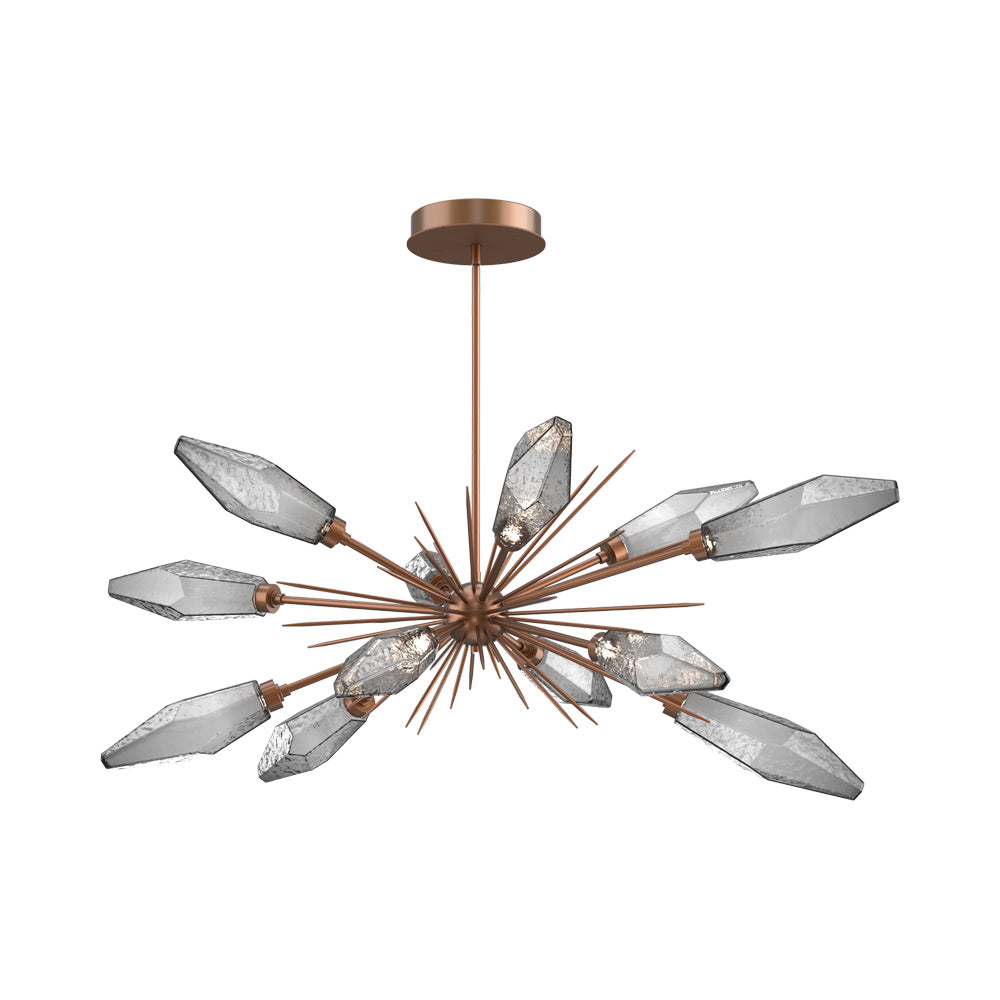 Rock Crystal Oval Starburst LED Chandelier in Burnished Bronze/Smoke Blown Glass.
