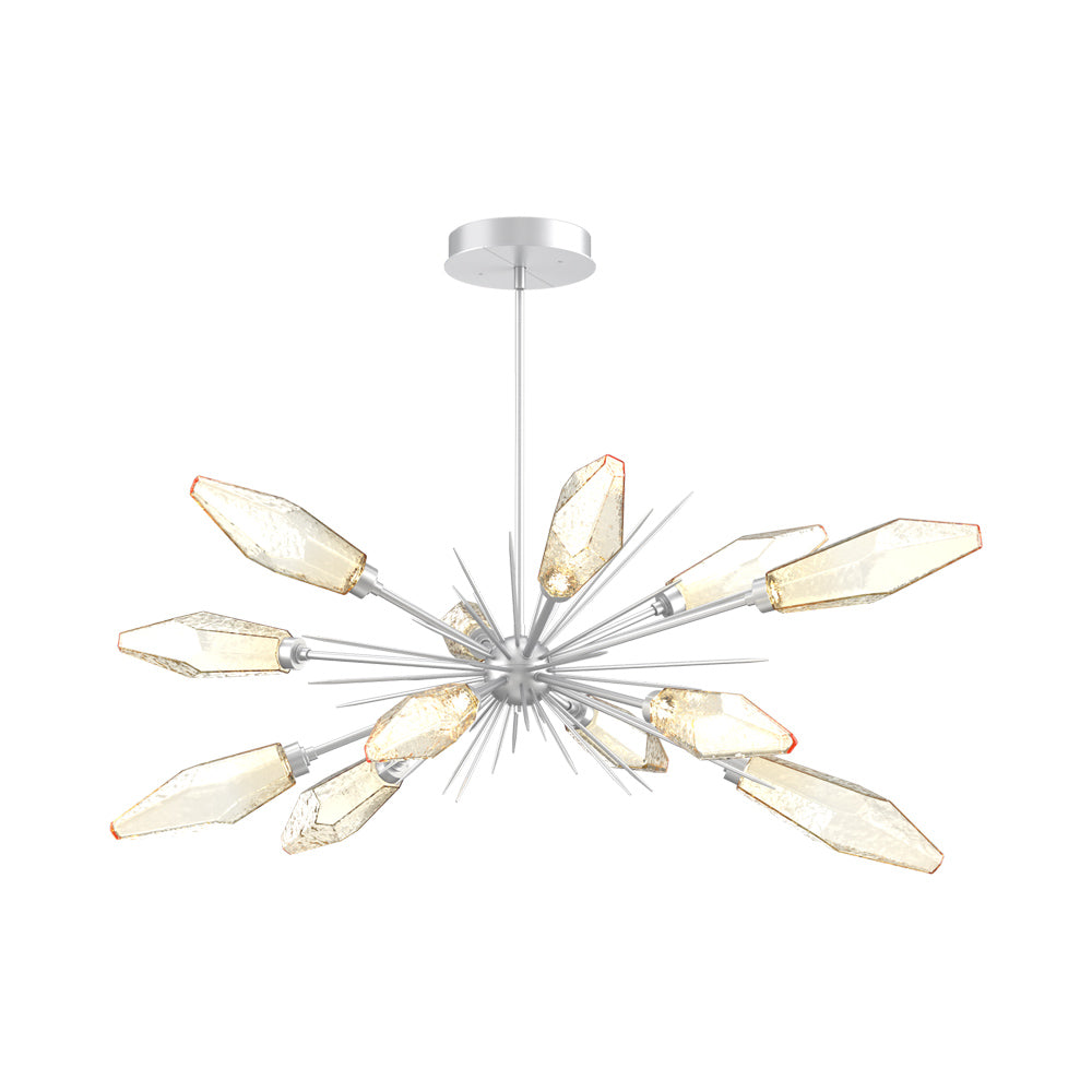 Rock Crystal Oval Starburst LED Chandelier in Classic Silver/Amber Blown Glass.
