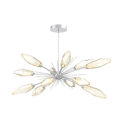 Rock Crystal Oval Starburst LED Chandelier in Classic Silver/Amber Blown Glass.