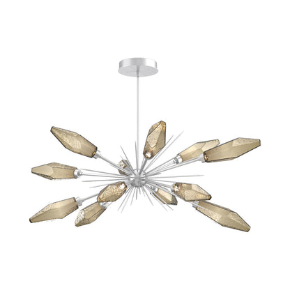 Rock Crystal Oval Starburst LED Chandelier in Classic Silver/Bronze Blown Glass.