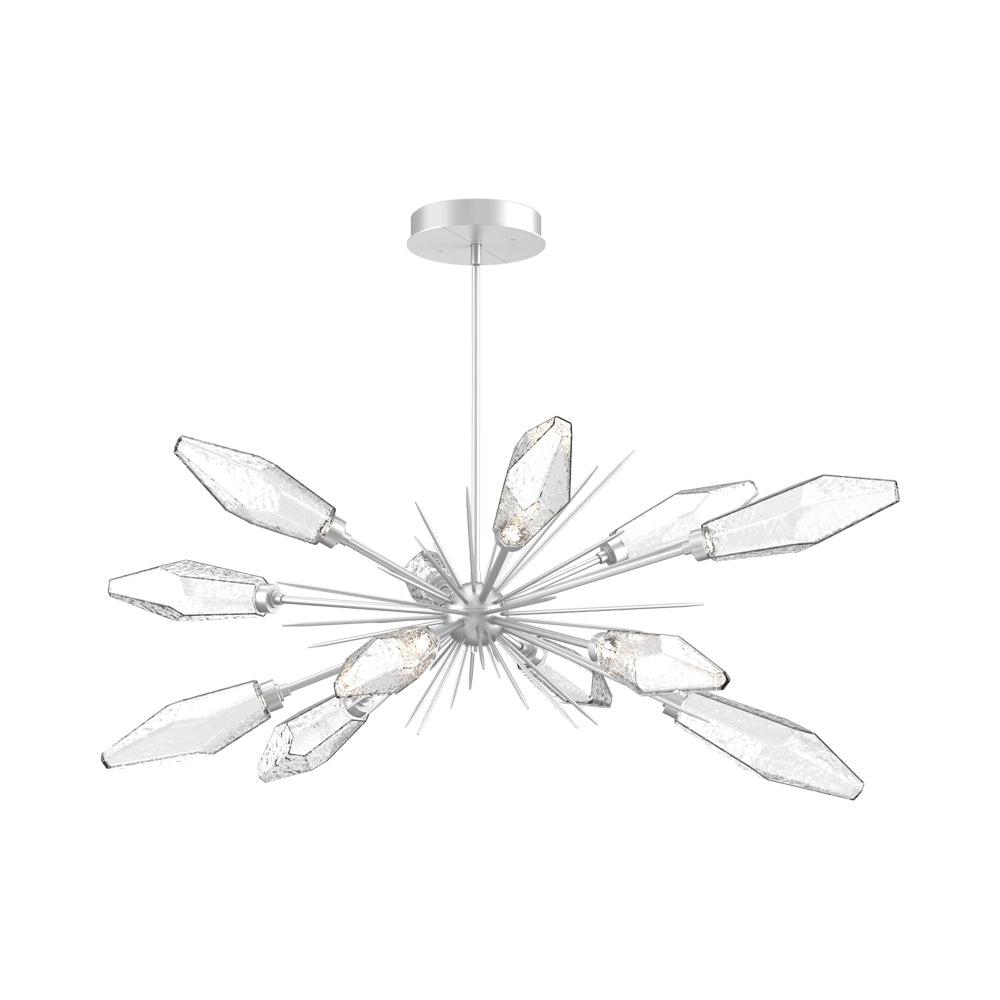 Rock Crystal Oval Starburst LED Chandelier in Classic Silver/Clear Blown Glass.