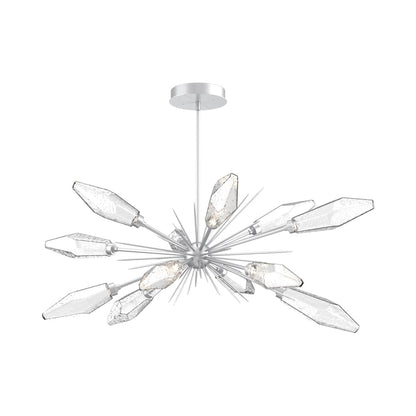 Rock Crystal Oval Starburst LED Chandelier in Classic Silver/Clear Blown Glass.