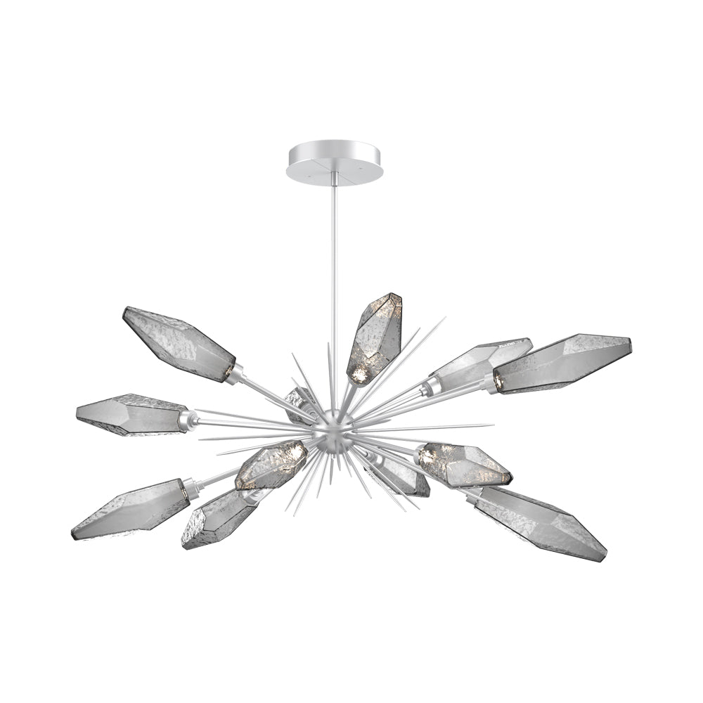 Rock Crystal Oval Starburst LED Chandelier in Classic Silver/Smoke Blown Glass.