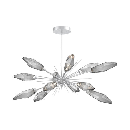 Rock Crystal Oval Starburst LED Chandelier in Classic Silver/Smoke Blown Glass.