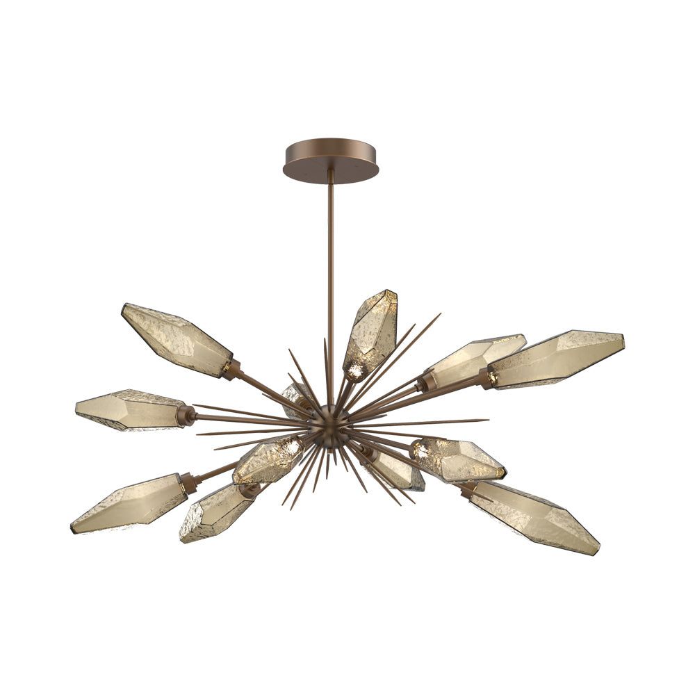 Rock Crystal Oval Starburst LED Chandelier in Flat Bronze/Bronze Blown Glass.
