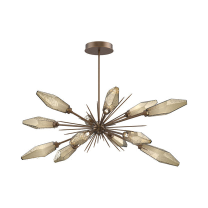 Rock Crystal Oval Starburst LED Chandelier in Flat Bronze/Bronze Blown Glass.
