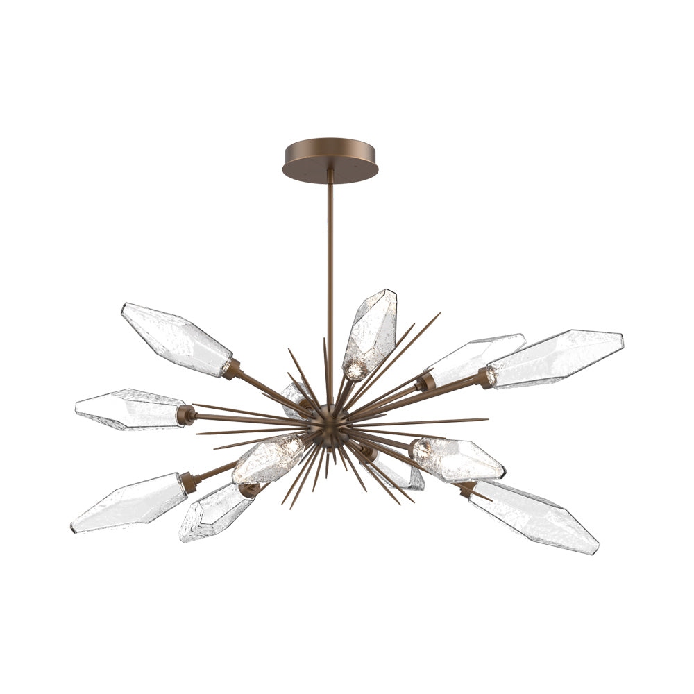 Rock Crystal Oval Starburst LED Chandelier in Flat Bronze/Clear Blown Glass.