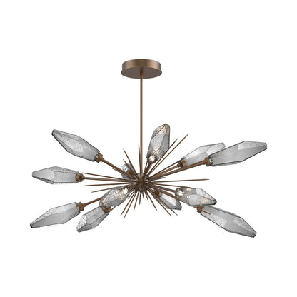 Rock Crystal Oval Starburst LED Chandelier in Flat Bronze/Smoke Blown Glass.