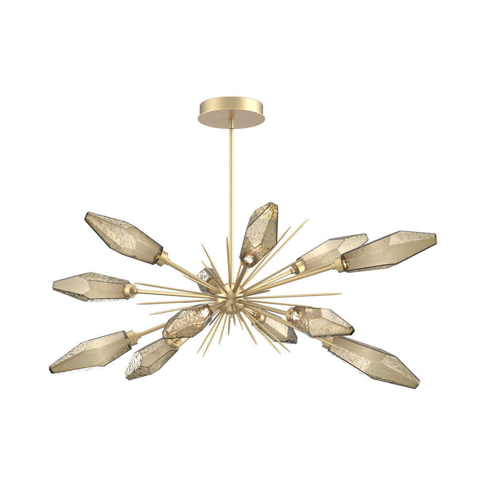 Rock Crystal Oval Starburst LED Chandelier in Gilded Brass/Bronze Blown Glass.