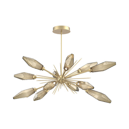 Rock Crystal Oval Starburst LED Chandelier in Gilded Brass/Bronze Blown Glass.