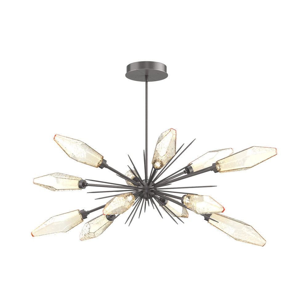 Rock Crystal Oval Starburst LED Chandelier in Graphite/Amber Blown Glass.