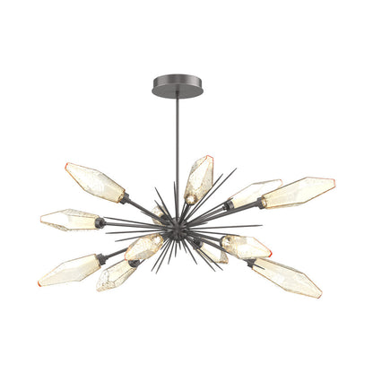 Rock Crystal Oval Starburst LED Chandelier in Graphite/Amber Blown Glass.