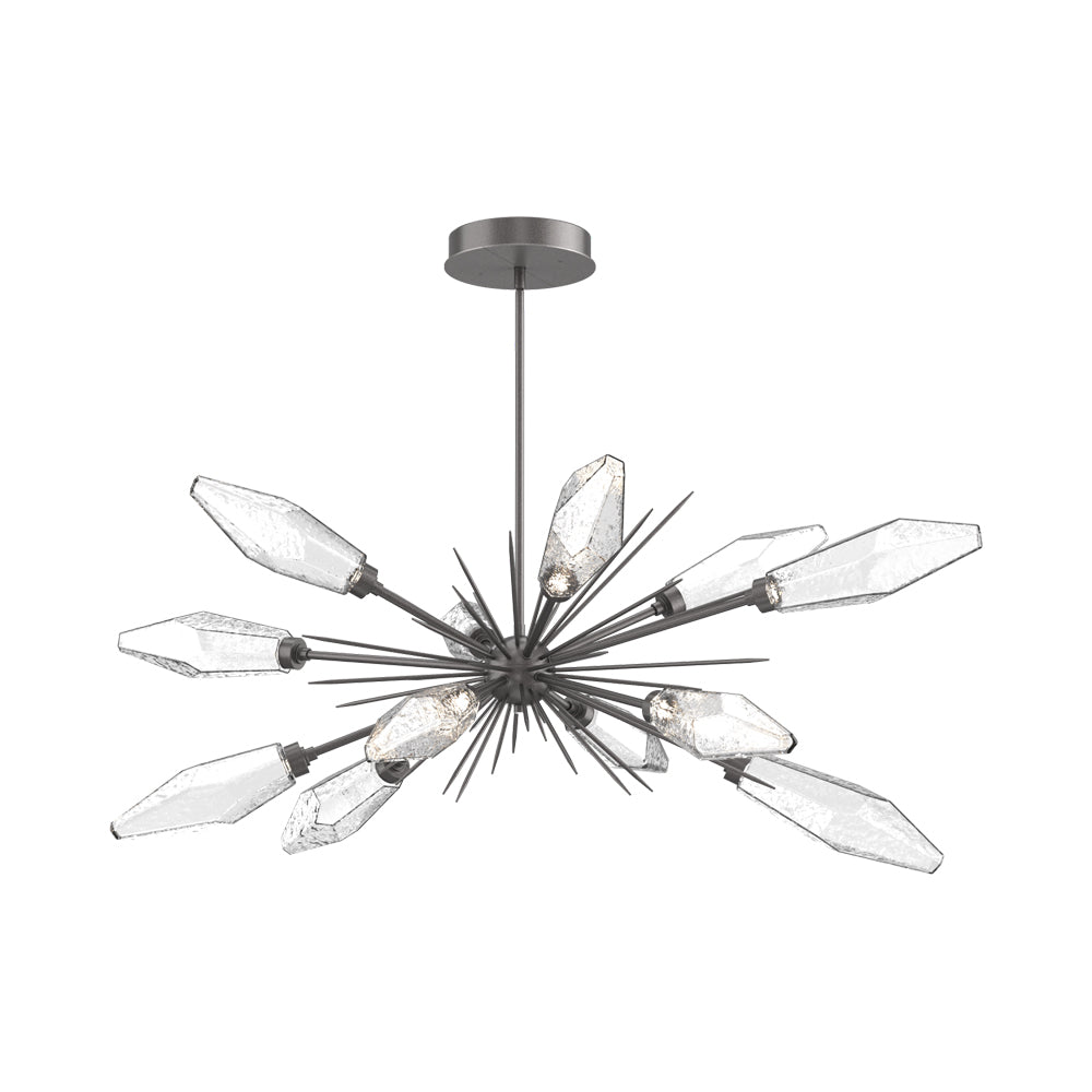 Rock Crystal Oval Starburst LED Chandelier in Graphite/Clear Blown Glass.