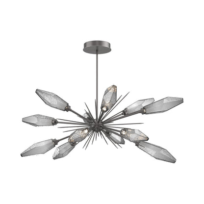 Rock Crystal Oval Starburst LED Chandelier in Graphite/Smoke Blown Glass.