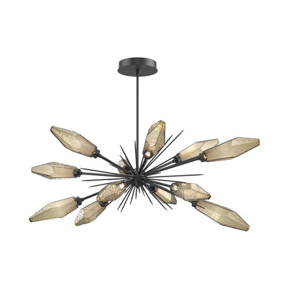 Rock Crystal Oval Starburst LED Chandelier in Matte Black/Bronze Blown Glass.