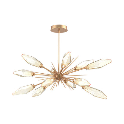 Rock Crystal Oval Starburst LED Chandelier in Novel Brass/Amber Blown Glass.