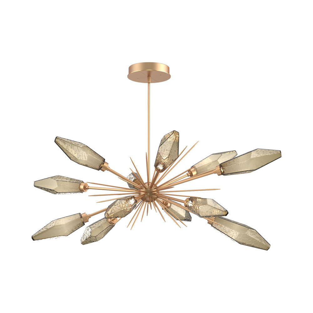 Rock Crystal Oval Starburst LED Chandelier in Novel Brass/Bronze Blown Glass.