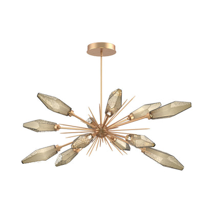Rock Crystal Oval Starburst LED Chandelier in Novel Brass/Bronze Blown Glass.