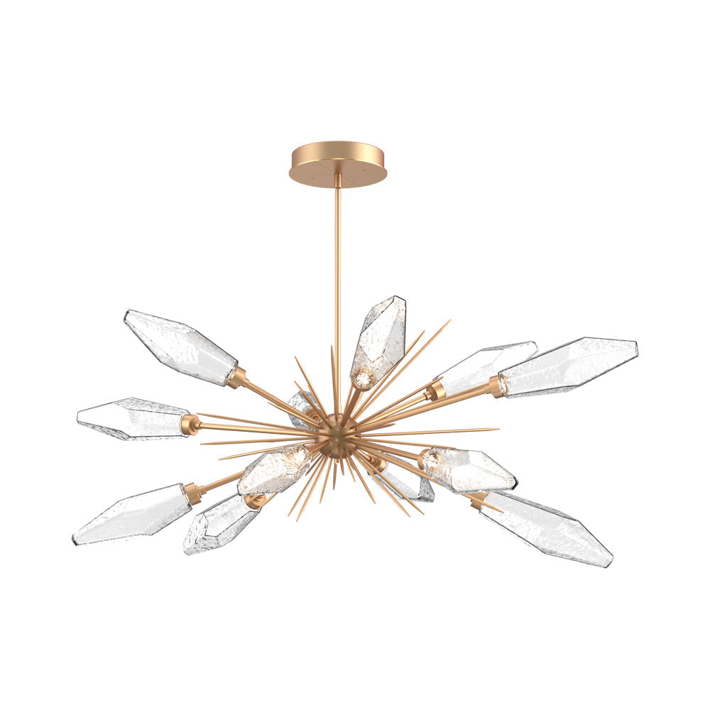Rock Crystal Oval Starburst LED Chandelier in Novel Brass/Clear Blown Glass.