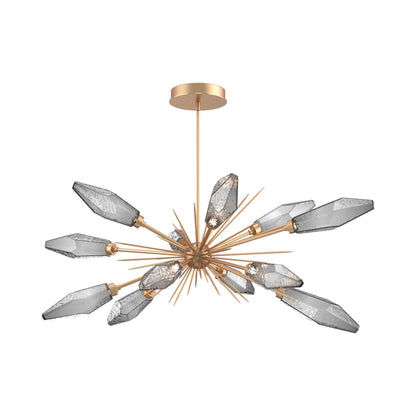 Rock Crystal Oval Starburst LED Chandelier in Novel Brass/Smoke Blown Glass.
