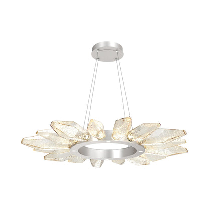 Rock Crystal Radial Ring LED Chandelier in Beige Silver/Amber Blown Glass (41.9-Inch).