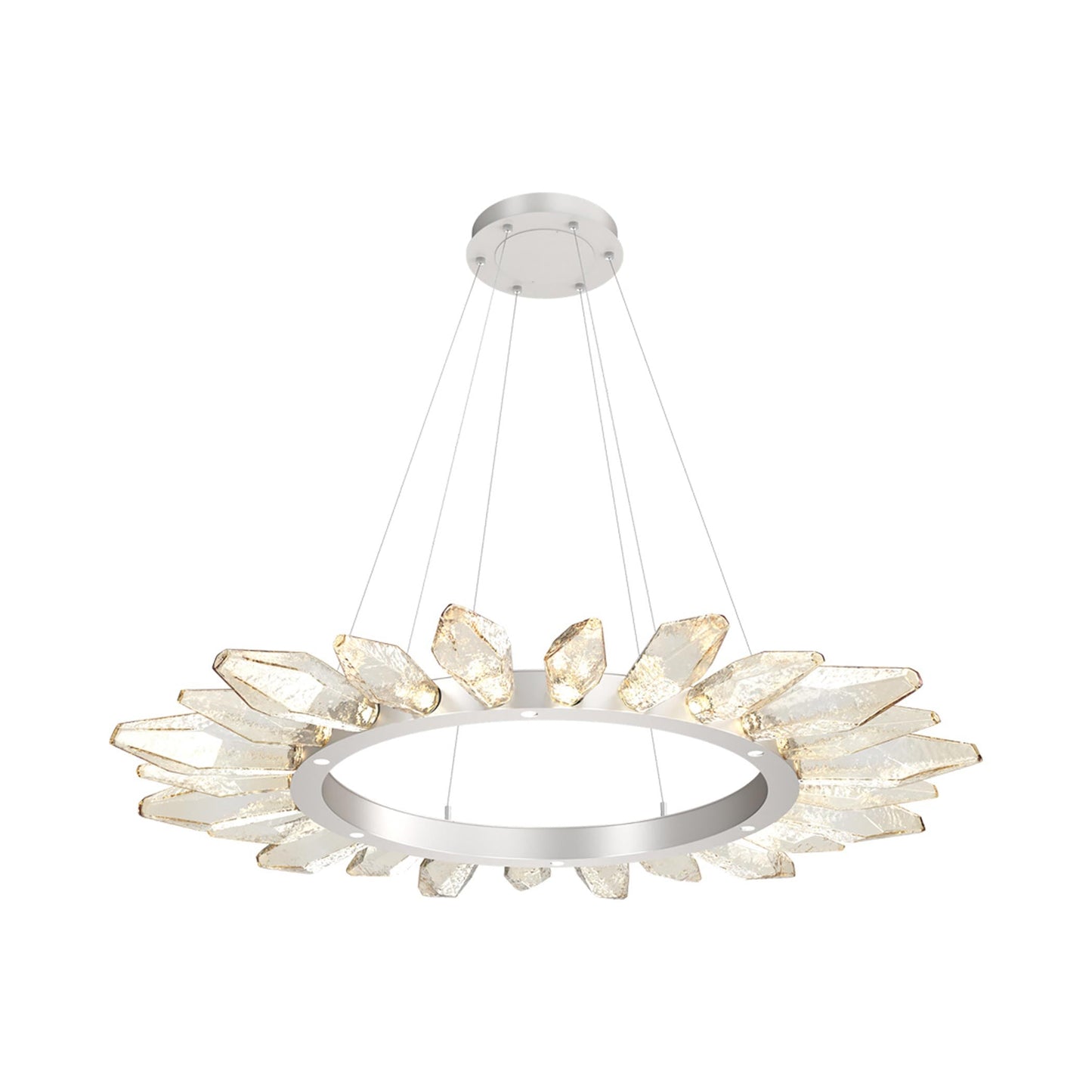 Rock Crystal Radial Ring LED Chandelier in Beige Silver/Amber Blown Glass (56.4-Inch).