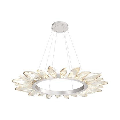 Rock Crystal Radial Ring LED Chandelier in Beige Silver/Amber Blown Glass (56.4-Inch).