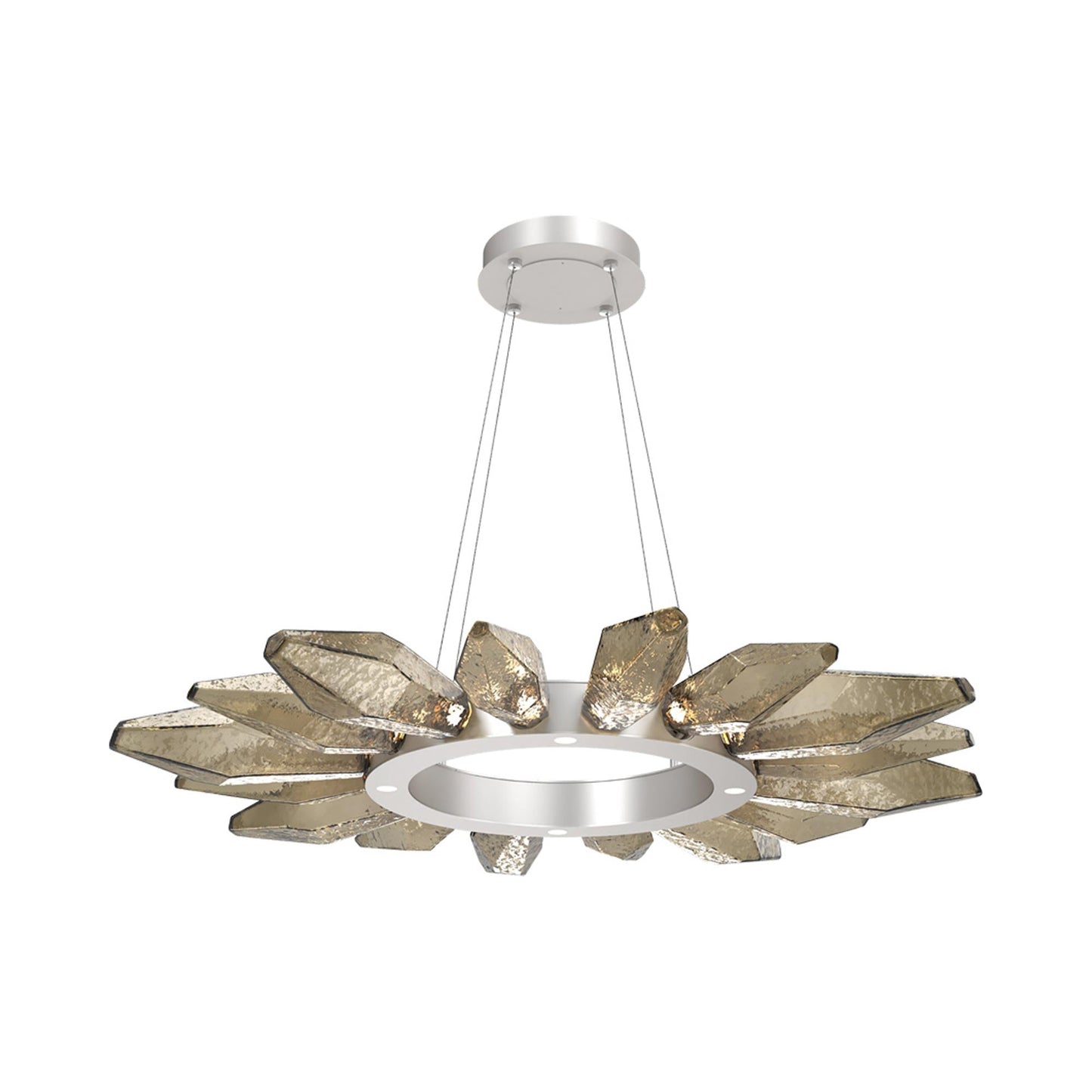 Rock Crystal Radial Ring LED Chandelier in Beige Silver/Bronze Blown Glass (41.9-Inch).